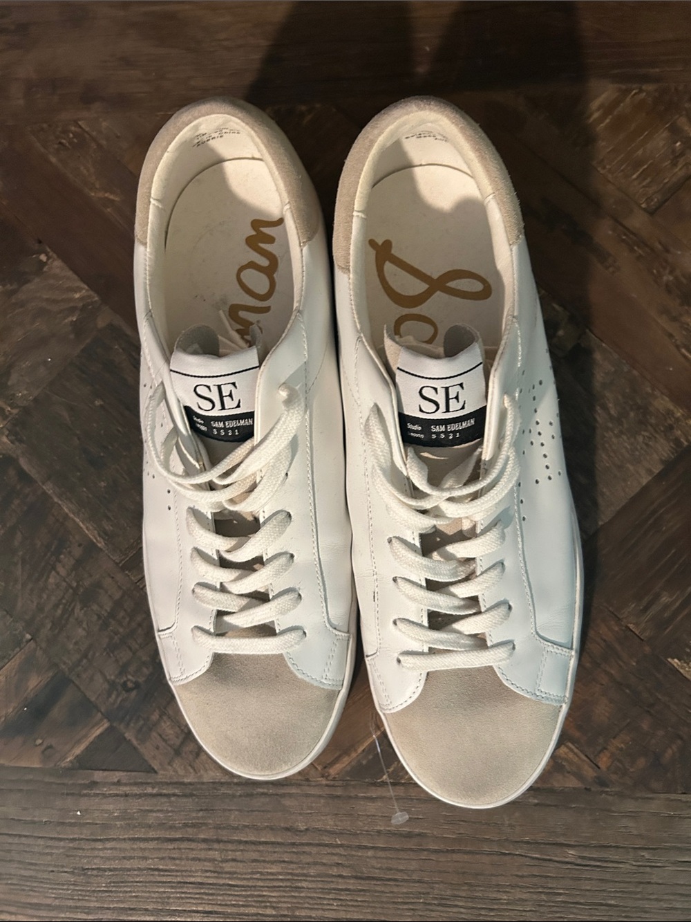 Sam Edelman White Sneakers with Beige Suede Toecap
